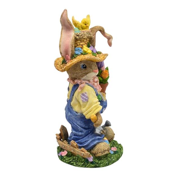 Dressed Gardening Resin Rabbit Figurine Easter Eggs Spring Cottage Chick Tulips - Picture 3 of 8